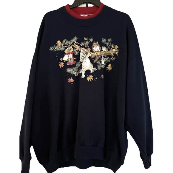 Vintage Whim Z Sweatshirt 3xl Blue Mock Neck Long Sleeve Grandmacore USA 80s 90s - Picture 1 of 14